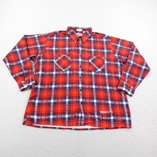 Vintage Dickies Shirt Mens XL Red Blue Plaid Flannel Button Up Work 90s USA Made