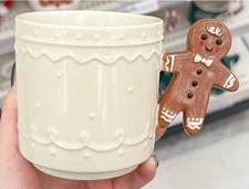 2025Wondershop 15.5oz White Stoneware Mug w/Gingerbread Man Handle Christmas NEW