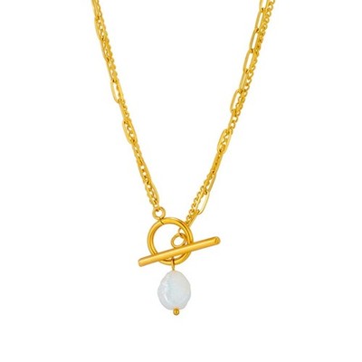 Fashion Baroque Pearls Necklace Stainless Steel Two Layer Chain Jewelry