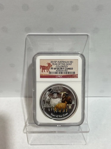 2015P Australia Year of the Goat $1 COLORIZED NGC PF69 Ultra Cameo Lunar Series
