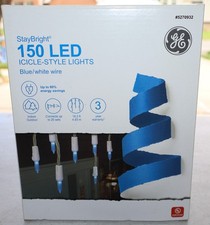 GE Staybright 150 LED Icicle Style Lights In Warm Blue Light Christmas