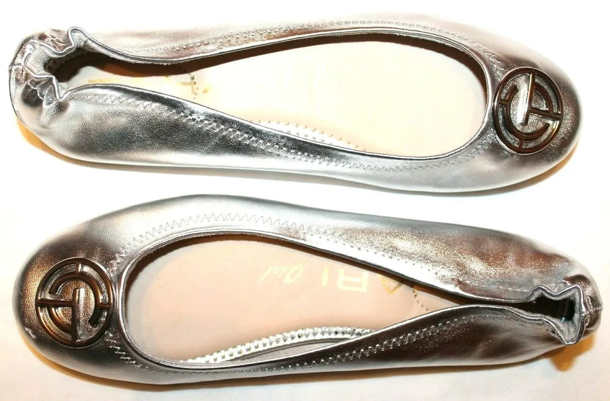 Retention Describe Holiday Tahari Girl Women&#039;s Ottavia Silver Faux Leather Ballet Flat Shoes  Medium Width | eBay
