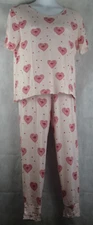 Honeydew Women's 2-Piece Soft Jersey Knit Rayon Pajama Set, Pink Hearts, XL