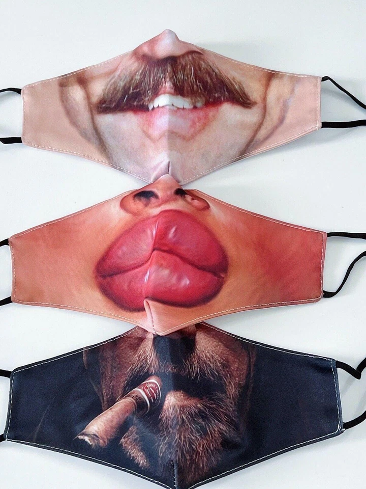 Adult Women Men Washable Reusable Funny Face Look Costume Novelty Face Mask - Image 3 of 4