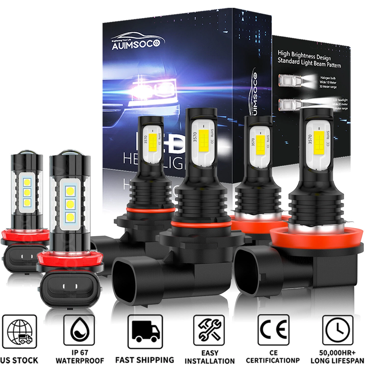 For Toyota 4Runner 2010-2020 6x White LED Headlight Hi Lo Beam Fog Light Bulbs