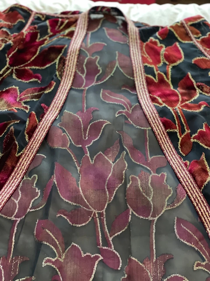 A 1960 DE COLECCIÓN MAGNÍFICA ORGANZA TRANSPARENTE VERDE BORDADA ABAYA Foto 2 de 4