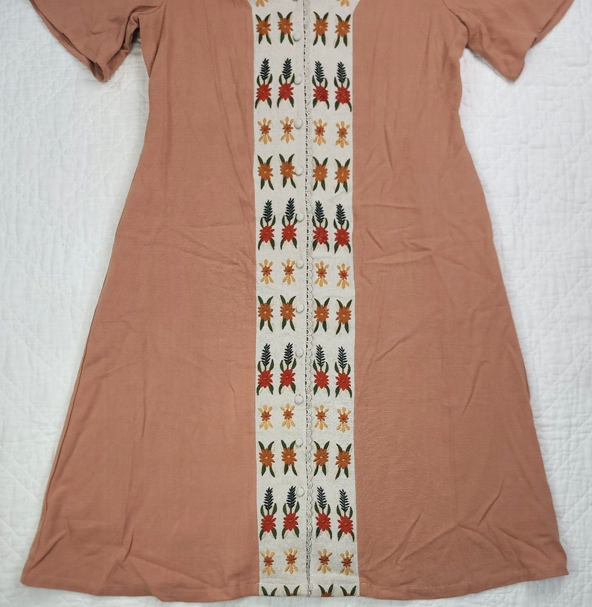 NWOT Roolee Womens Peach Embroidered Dress Short Sleeve Size L | eBay