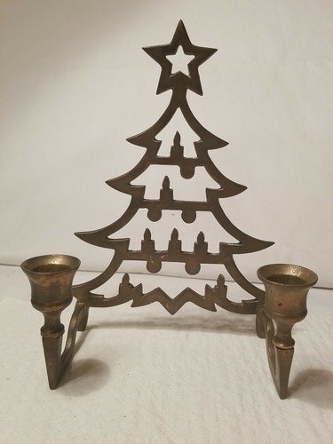 Vintage Brass Christmas Tree Shaped Candlestick Holder Made in India - Picture 8 of 12