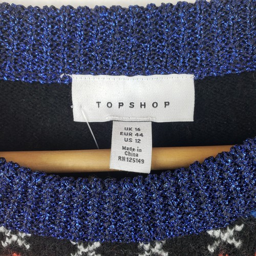 Topshop Pullover Damen 12 schwarz silber Pailletten gestreift fair Insel kurz Pullover - Bild 5 von 10