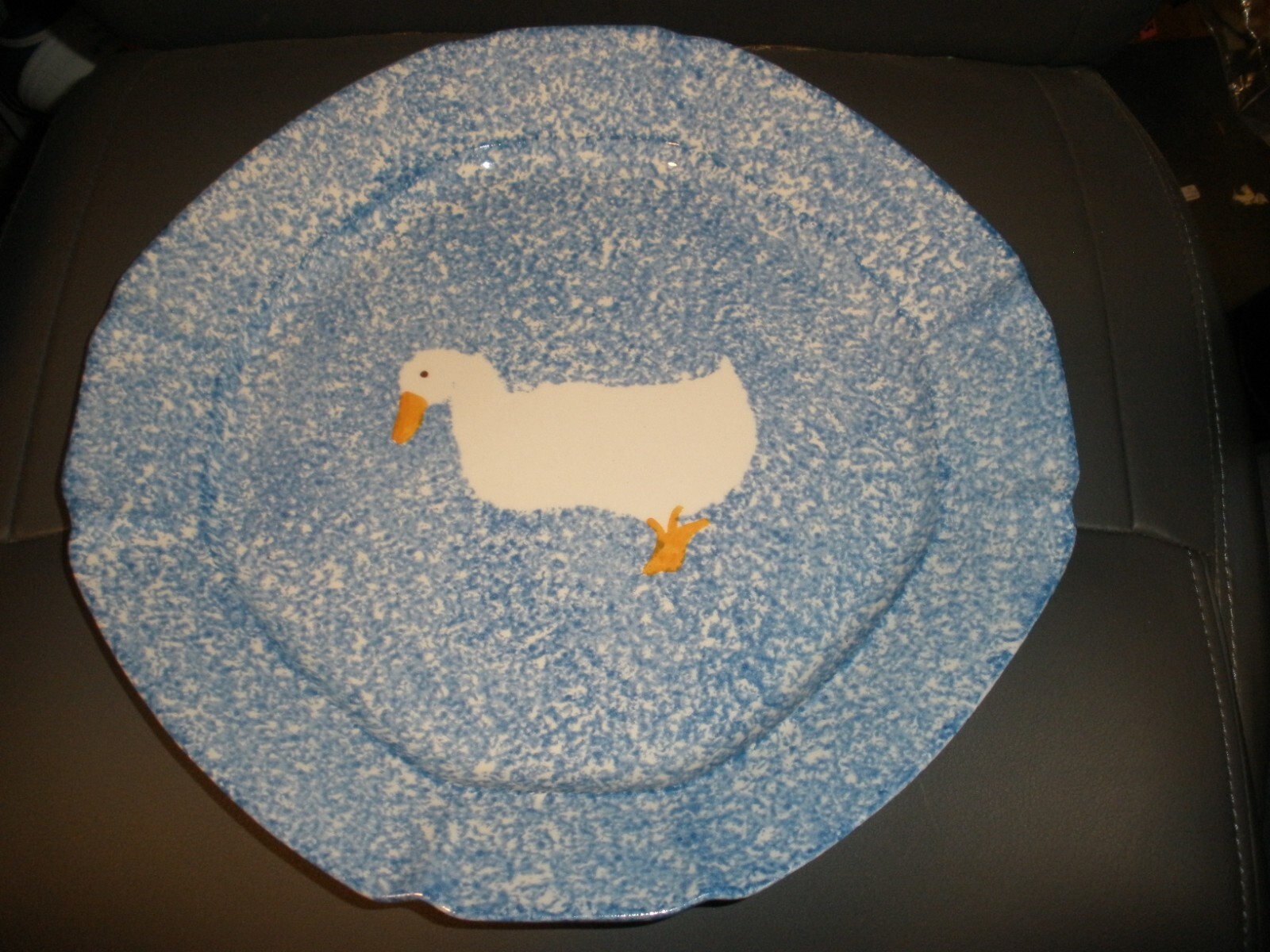 LOS ANGELES POTTERY (?) BLUE STIPPLE W/ DUCK PLATE TRAY-MARKED "A" & 503 BOTTOM