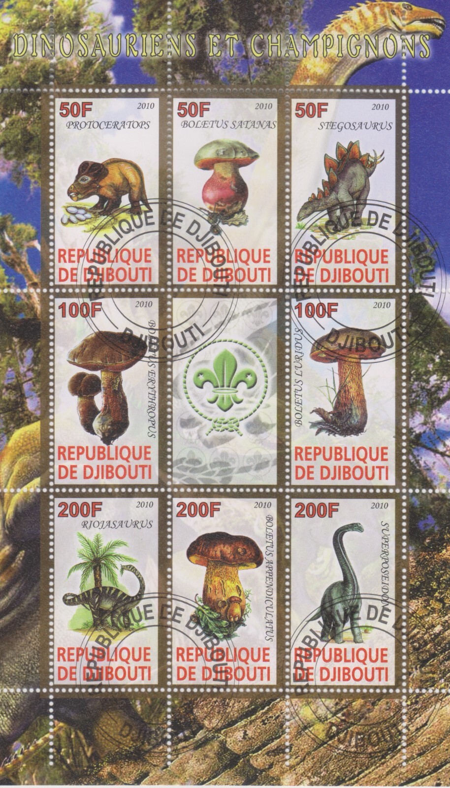 Mushrooms Dinosaur Djibouti Stamped 9181