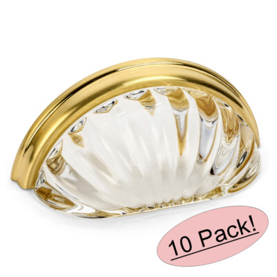 *10 Pack* Cosmas Brushed Brass with Clear Glass Cabinet Cup Pulls #6381BB-C