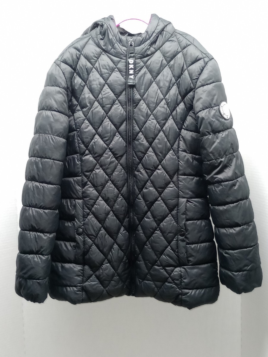 Girls DKNY Sport Black Puffer Puffy Coat Size Medium Hooded Jacket