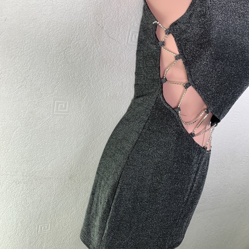 Simmi Diamante Cut Out Midi Dress, One Shoulder UK 10 Petite Glitter Gunmetal - Picture 7 of 19