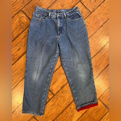 Vtg LL Bean Double L Flannel Lined jeans womens 14 Petite blue