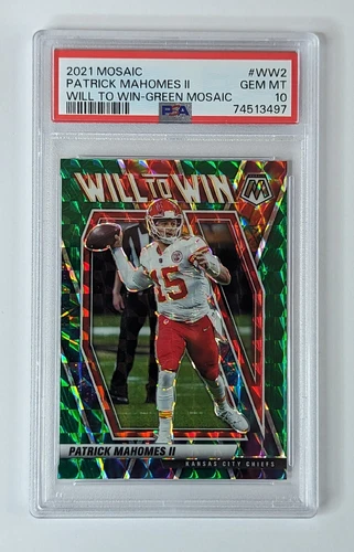 Patrick Mahomes II 2021 Panini Mosaic Will to Win Green Mosaic #WW2 PSA 10 GEM