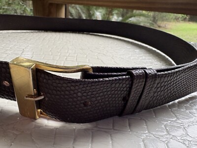 VTG Leather Belt Mens 36 Bourbon Brown Lizard Embossed Goldtone Buckle