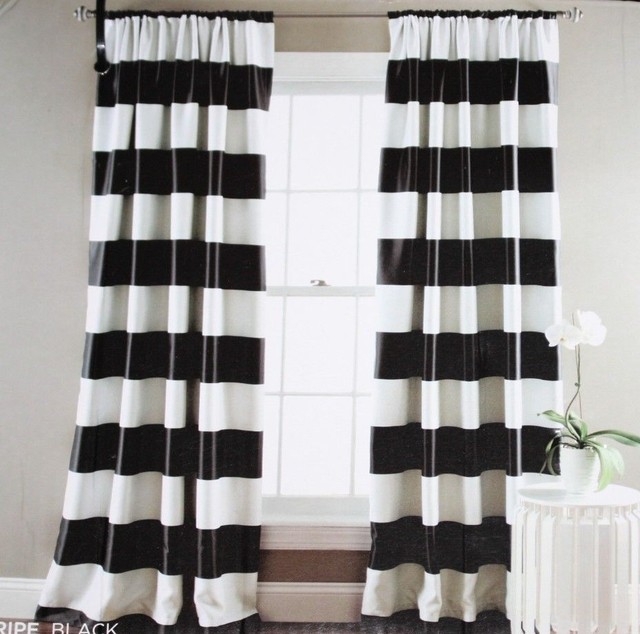 HALF MOON STRIPE ROOM DARKENING WINDOW CURTAINS, SET OF 2; EACH 52" x