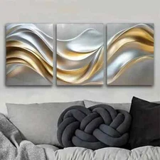 3pcs Modern Abstract Metallic Wave Perfect Wall Art Canvas Framed 50x70cm