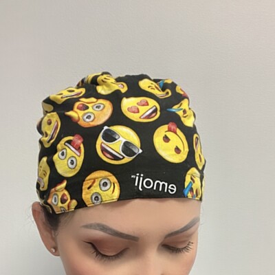 Womens Emoji Surgical Scrub Cap| Nurse Hat Emoji| Black Cotton Doctor Cap Emojis
