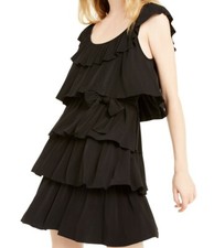 NWT $135 MICHAEL Michael Kors Tiered Ruffled Dress Black M