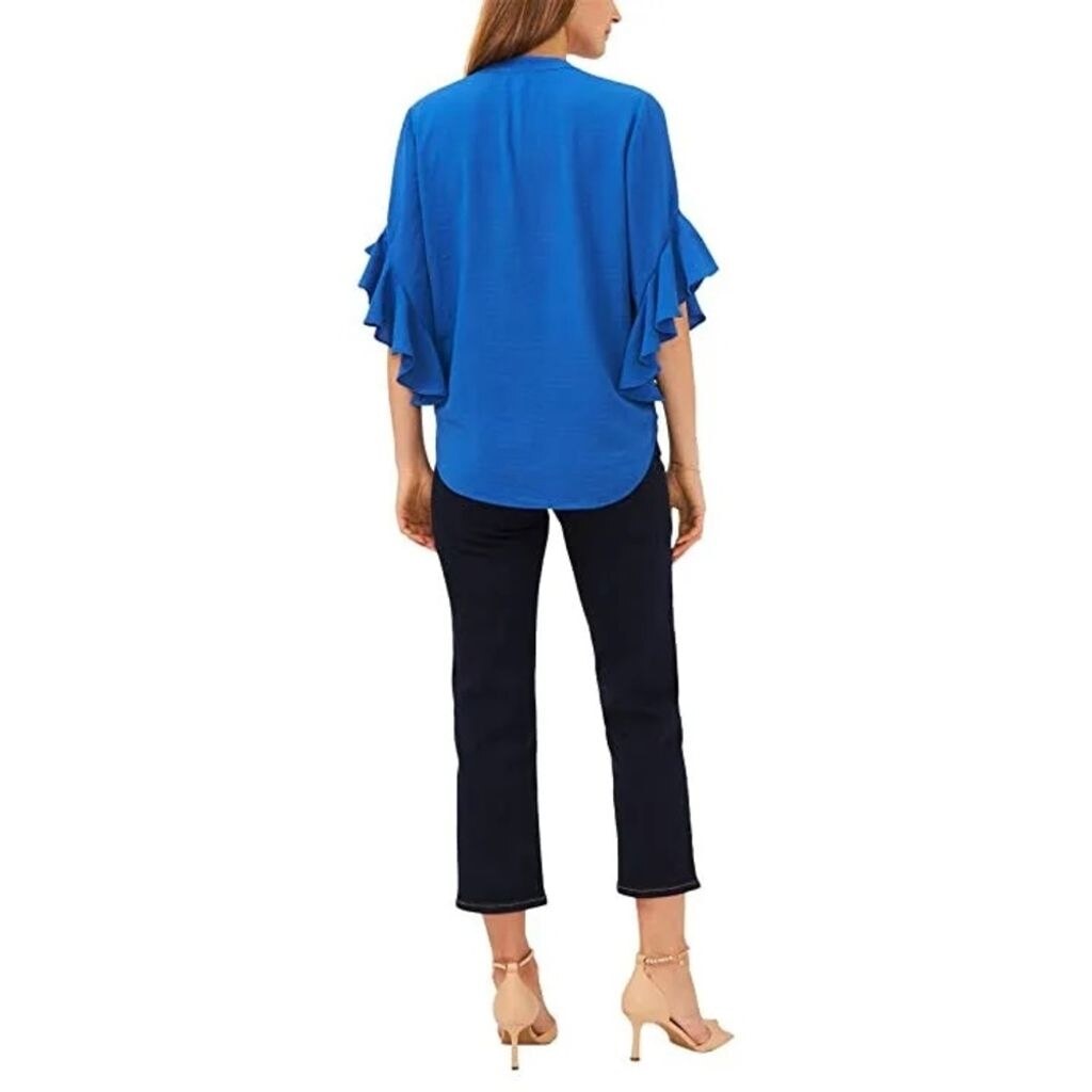 Vince Camuto Split Neck Ruffle Sleeve Henley Blouse Shirt