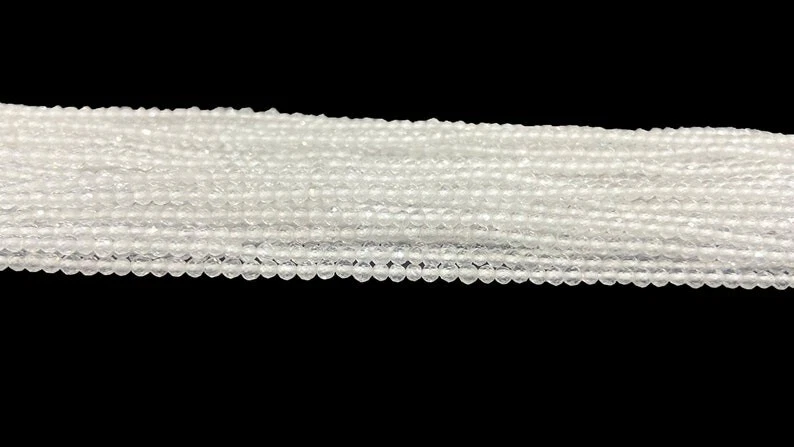 Joia Nature branca facetada redonda pedra preciosa solta 2-3 mm contas fio 12"" - Imagem 4 de 4