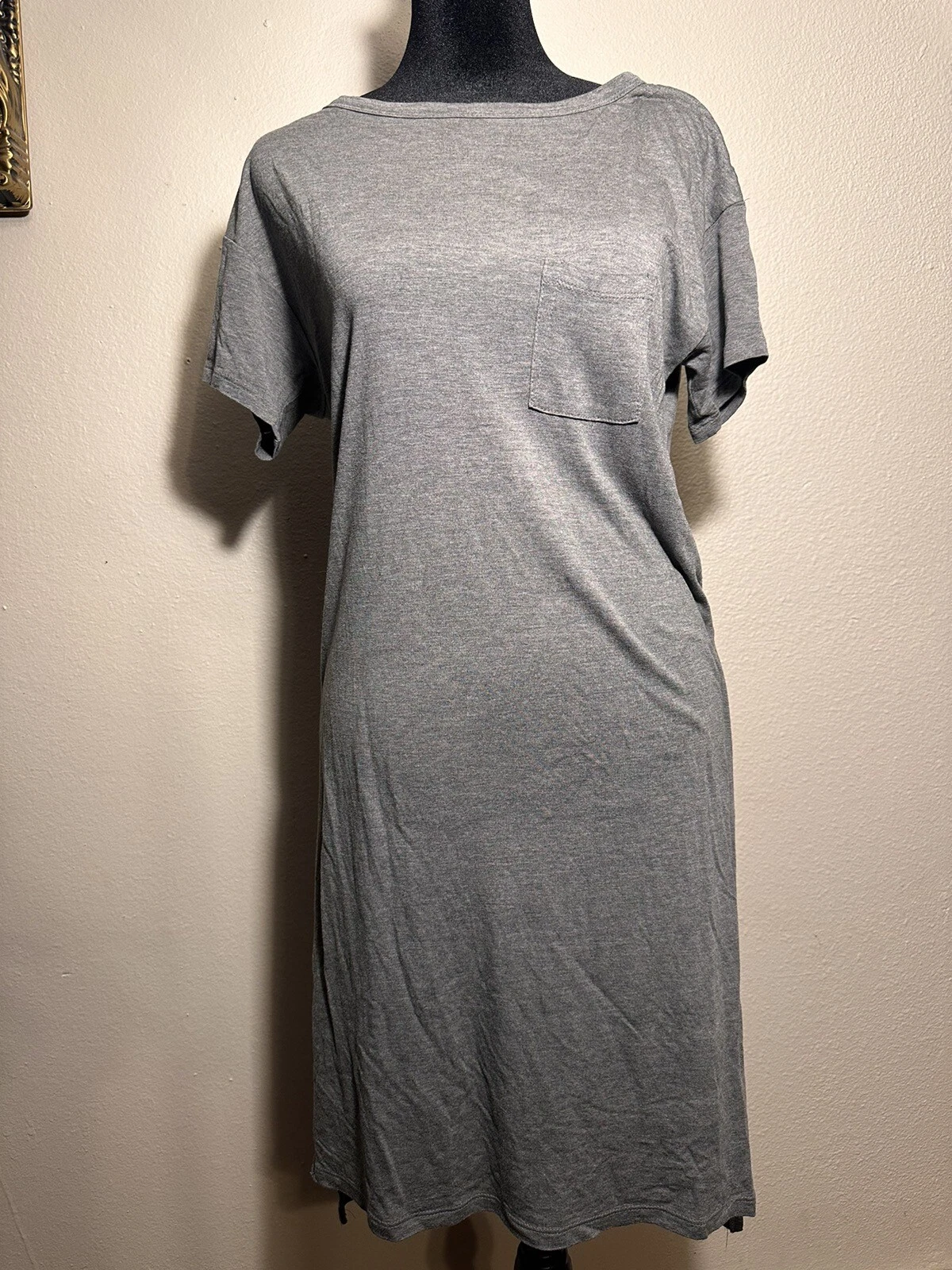 Abito t shirt T BY ALEXANDER WANG orlo basso alto con tasca anteriore grigio + taglia S