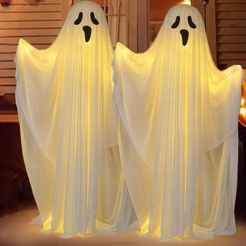 Decorazioni Halloween da Esterno 2 Fantasmi in Tessuto Bianco Luminoso Perfetto per Festa} - Foto 5 di 18