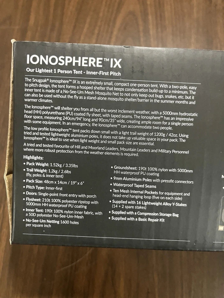 NUEVO Tienda Snugpak Ionosphere IX 1 Persona Verde Oliva Camping Senderismo Caza Foto 4 de 4