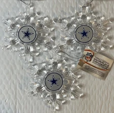 Set Of 3 Dallas Cowboys Star Traditional Snowflake Christmas Tree Ornaments