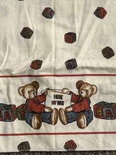 VTG Blue Jean Teddy Bear Blocks Toys Receiving Blanket