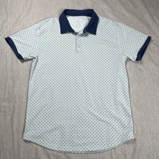 BYLT Premium Basics Lux Polo Mens Sz L Blue Polka Dot Short Sleeve