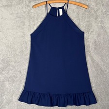 Amanda Uprichard Navy Blue Halter Ruffle Hem Mini Dress Womens Small Made in USA