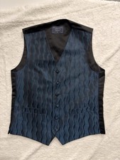 Lloyd Attree Smith Men s Medium Dark Blue Wave Pattern Wedding Smart Waistcoat