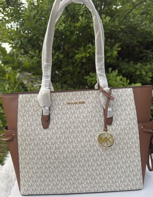 #ad Michael Kors Gilly Large Draw String Tote Vanilla Multi Mk Logo $125.00