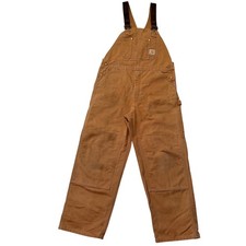Carhartt Bib Overalls Durable Workwear Heavy Duty Construction R01 BRN - 38x30