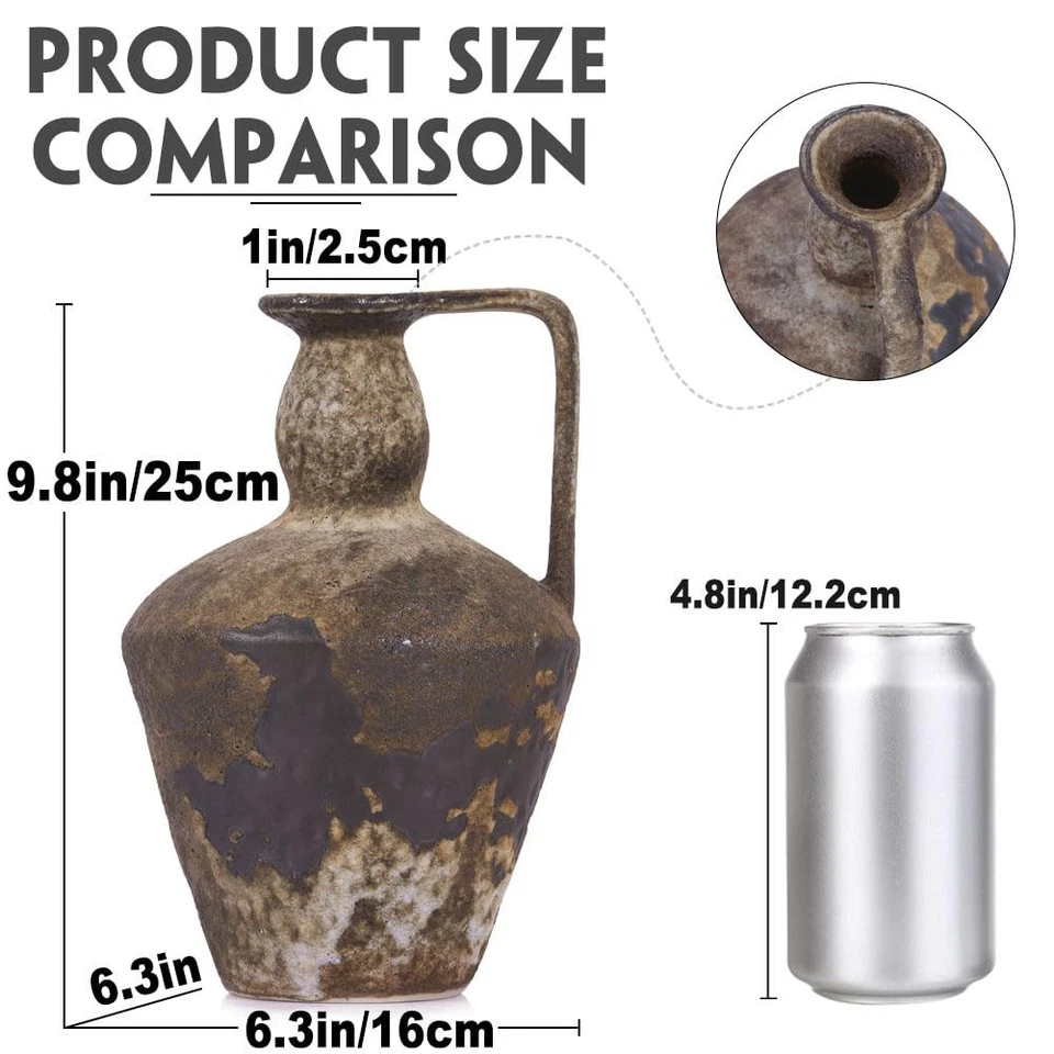 Rustic Terracotta Vase - Large Vintage Clay Vase with Handle for Living Room,... - Image 2 of 4