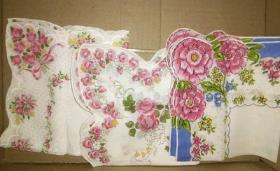 3 Floral Scalloped Handkerchiefs