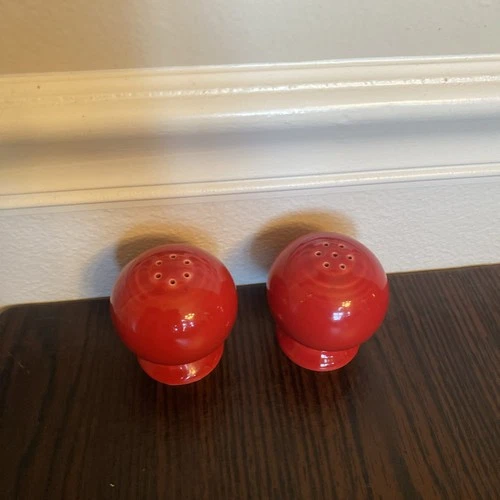 Fiestaware Red Scarlet Ball Salt and Pepper Shakers With Stoppers