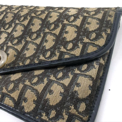 Auth Christian Dior Trotter Beige x Navy Clutch Bag Passport