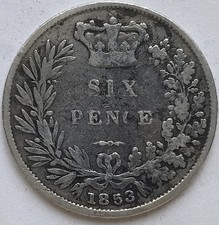 1853 Queen Victoria Young Head Sixpence Coin 9.25 Silver Fine Collectable Grade
