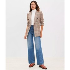 LOFT ANN TAYLOR Double Breasted Glen Plaid Blazer Harvest Brown Sz 10 170 3K2