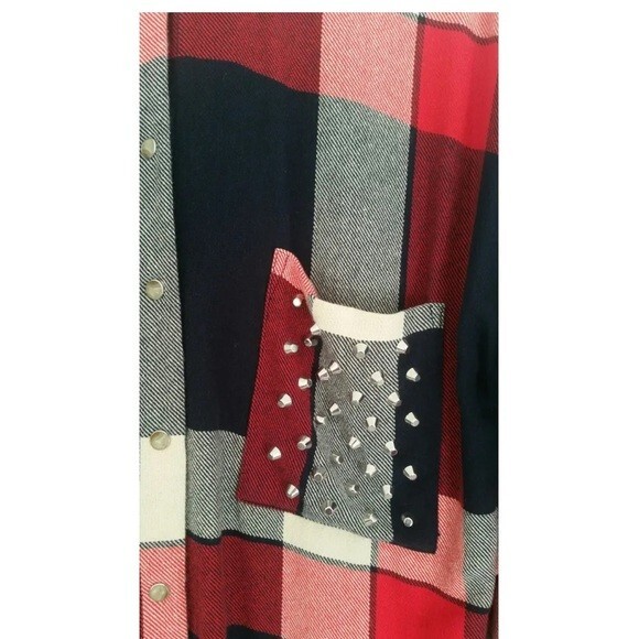 Zara Basic Collection Studded Plaid Flannel Pocke… - image 9
