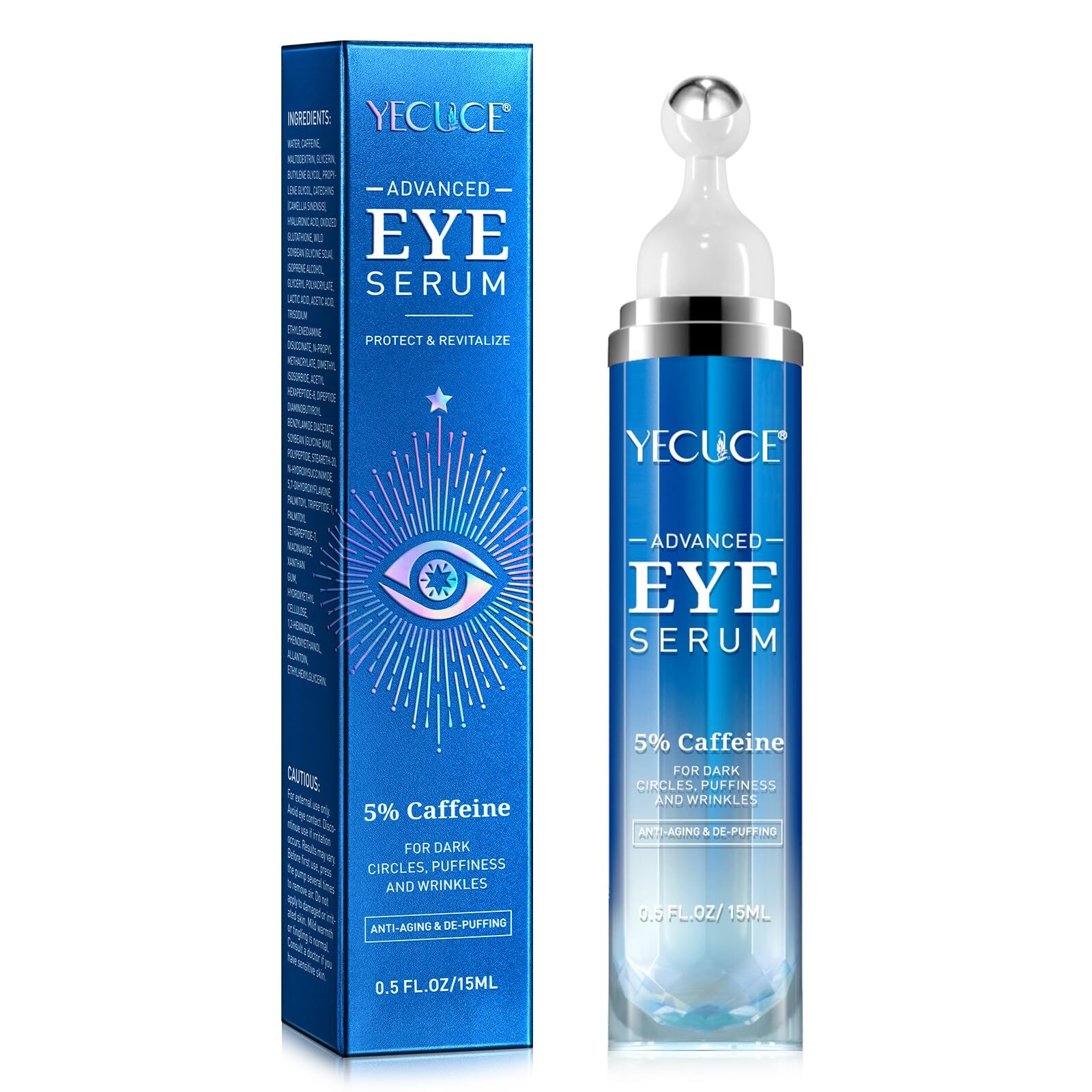 Eye Serum for Dark Circles and Puffiness, Under Eye Serum with 5% Caffeine An...