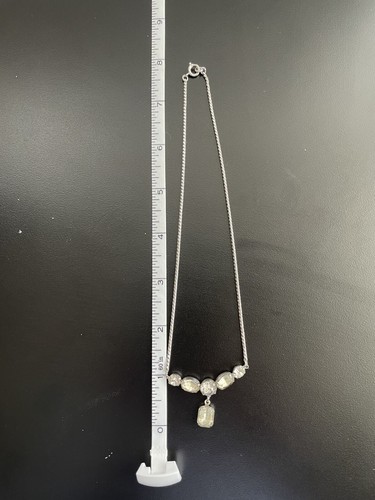 Vintage Rhinestone Choker Silver Tone Necklace 15” - Picture 4 of 6
