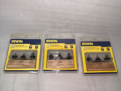 IRWIN 1901046 Lot of 3 - 3pc Decorative Router Bit Set 1/4