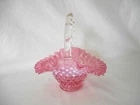 Vintage FENTON CRANBERRY HOBNAIL OPALESCENT 7 3/4" BASKET