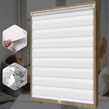 Free-Stop Cordless Zebra Roller Blinds Horizontal Window Shade Dual Layer Sheer 