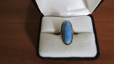 NEW NATIVE AMERICAN DENIM LAPIS LONGATED RING S/S SZ. 8